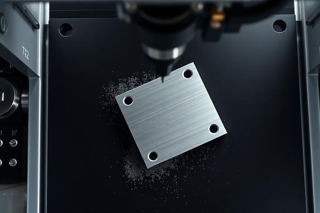 Top-down view of CNC machining an aluminum bracket